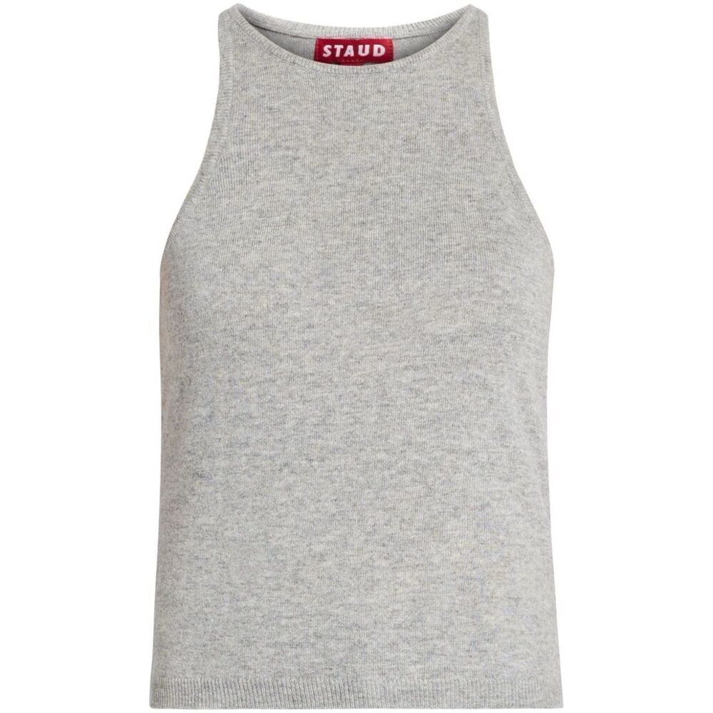 Staud Women's Gray Ayanna Ribbed Knit Racerback Tank Top Large NWOT